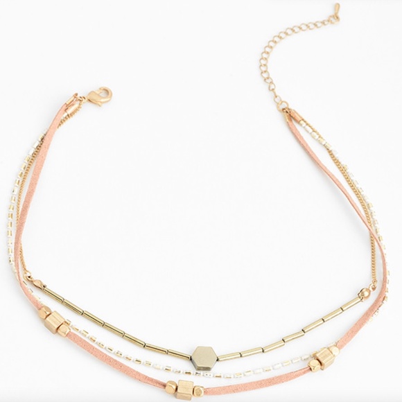 Suede Beaded Triple Layered Gold Choker Necklace - Picture 2 of 8